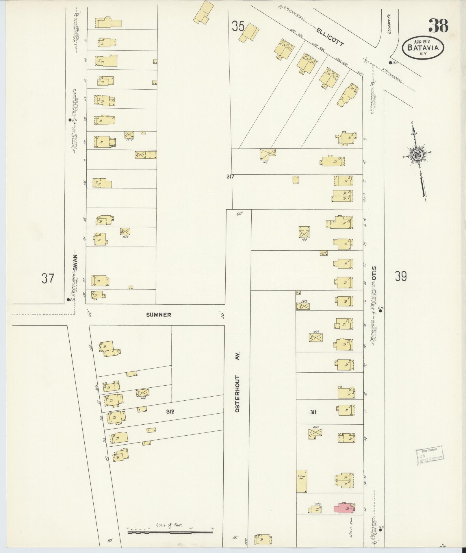 Sanborn Fire Insurance Map from Batavia, Genesee County, New York (1912), Sheet #0038 - Complete Map Set gallery image, historic Sanborn map, vintage wall art, New York New York