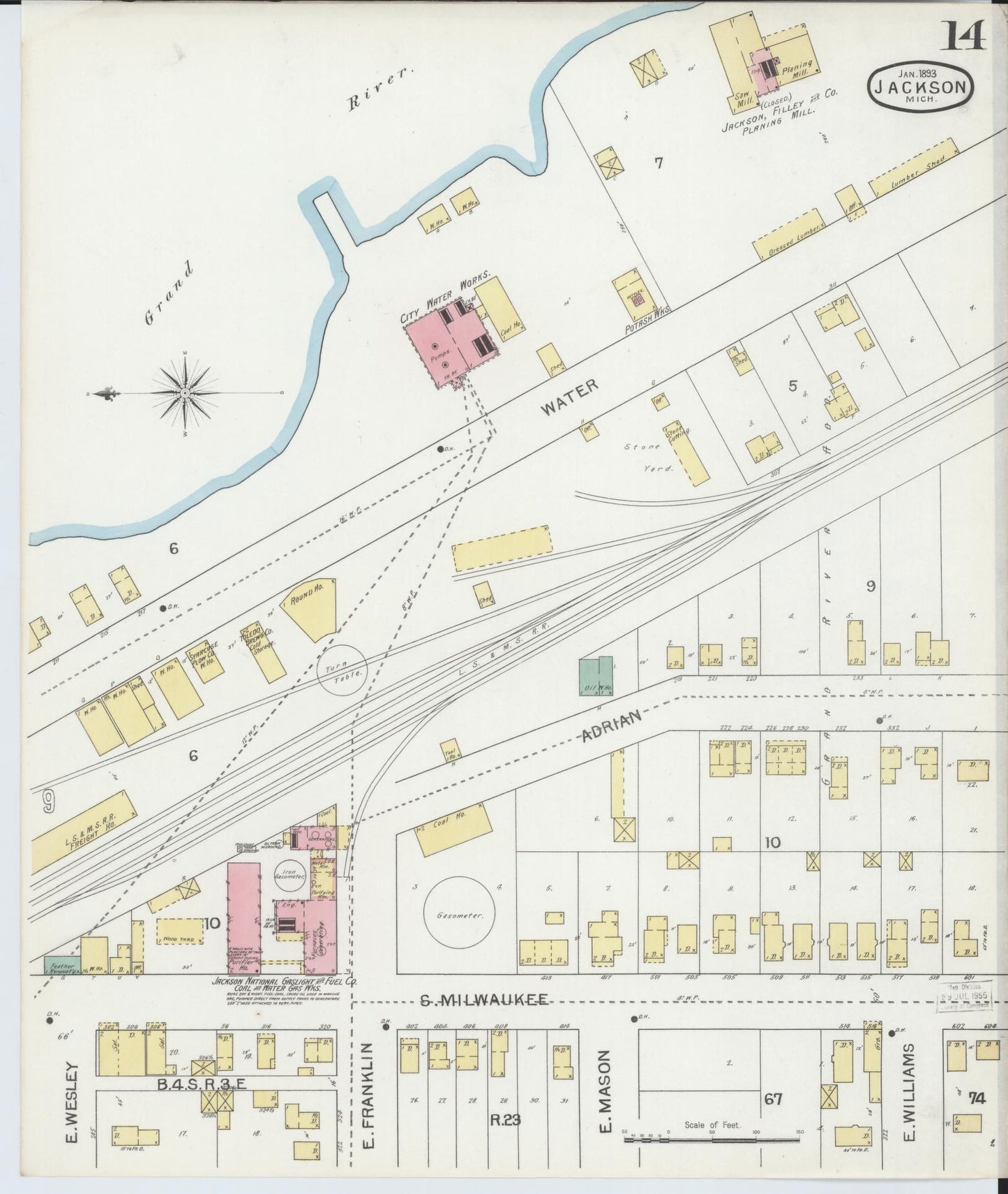 Sanborn Fire Insurance Map from Jackson, Jackson County, Michigan (1893), Sheet #0014 - Complete Map Set gallery image, historic Sanborn map, vintage wall art, Michigan Michigan