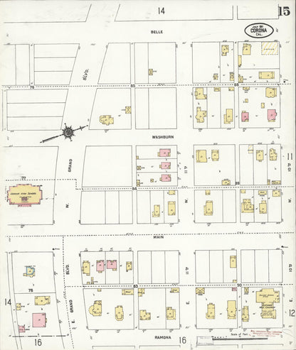 Sanborn Fire Insurance Map from Corona, Riverside County, California (1911), Sheet #0015 - Complete Map Set gallery image, historic Sanborn map, vintage wall art, California California