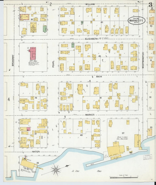 Sanborn Fire Insurance Map from Marine City, Saint Clair County, Michigan (1900), Sheet #0003 - Historic Sanborn Fire Insurance Map Print, vintage old map wall art, antique decor, genealogy gift, Michigan Michigan map