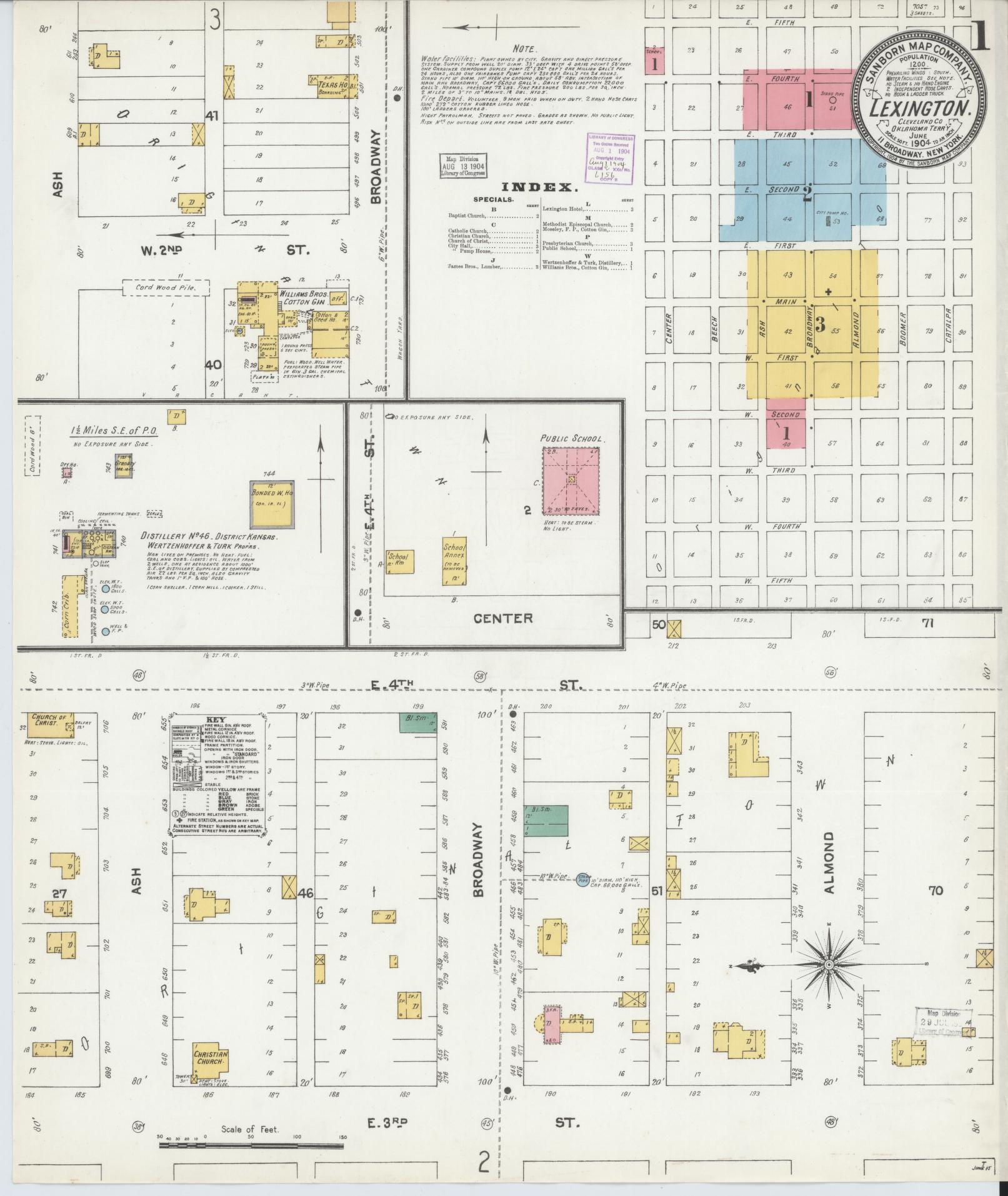 Sanborn Fire Insurance Map from Lexington, Cleveland County, Oklahoma (1904), Sheet #0001 - Complete Map Set gallery image, historic Sanborn map, vintage wall art, Oklahoma Oklahoma