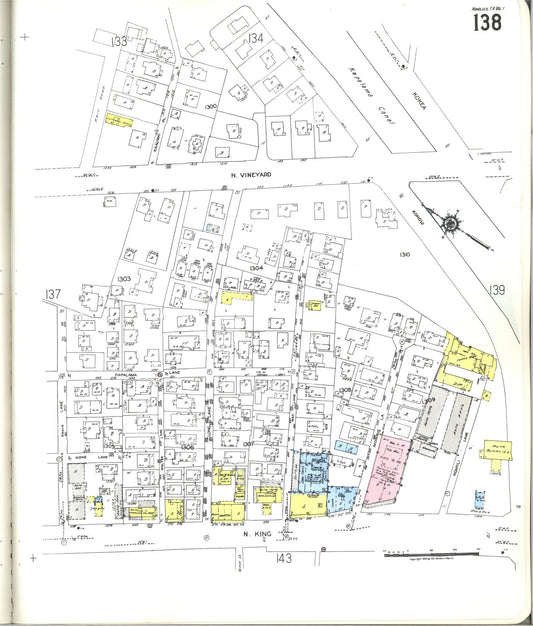 Sanborn Fire Insurance Map from Honolulu, Oahu County, Hawaii (1955), Sheet #0138 - Historic Sanborn Fire Insurance Map Print, vintage old map wall art