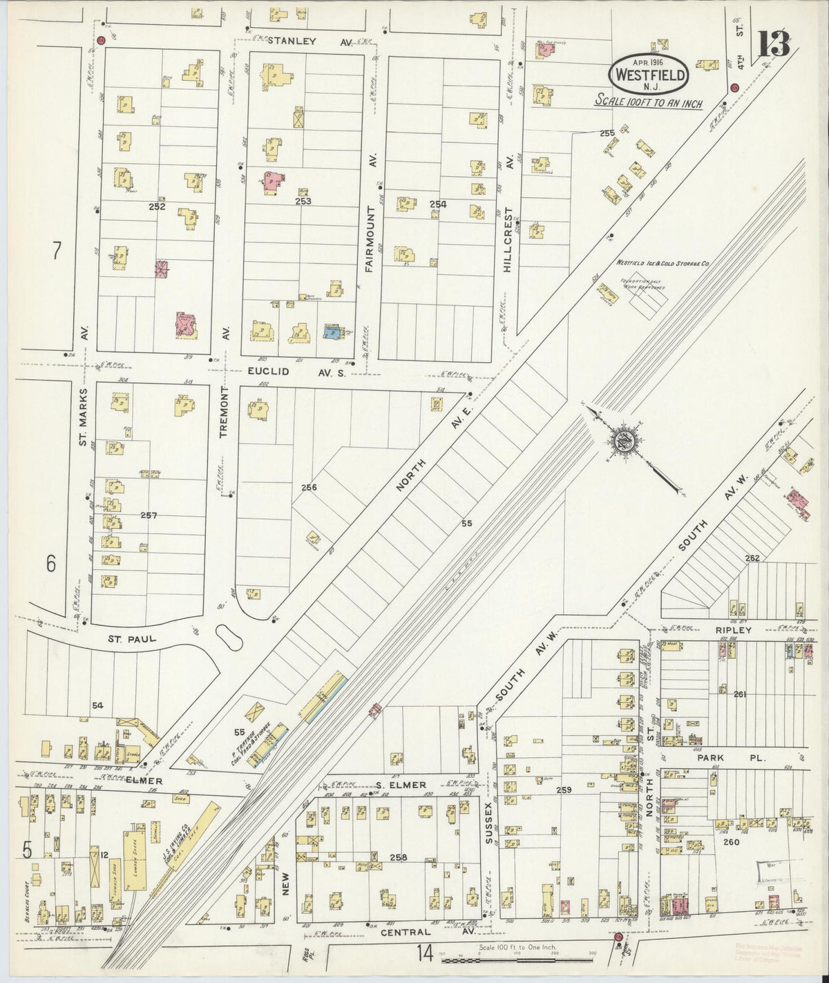 Sanborn Fire Insurance Map from Westfield, Union County, New Jersey (1916), Sheet #0013 - Complete Map Set gallery image, historic Sanborn map, vintage wall art, New Jersey New Jersey