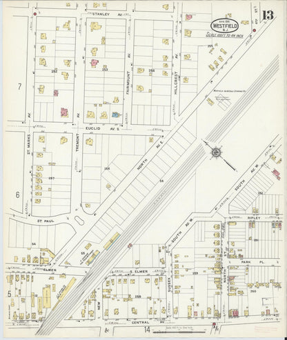 Sanborn Fire Insurance Map from Westfield, Union County, New Jersey (1916), Sheet #0013 - Complete Map Set gallery image, historic Sanborn map, vintage wall art, New Jersey New Jersey