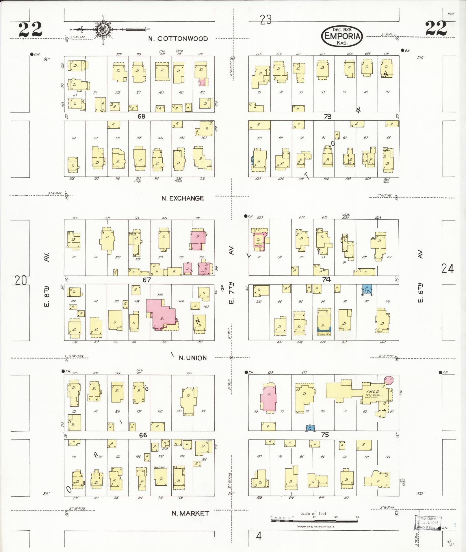 Sanborn Fire Insurance Map from Emporia, Lyon County, Kansas (1923), Sheet #0022 - Complete Map Set gallery image, historic Sanborn map, vintage wall art, Kansas Kansas