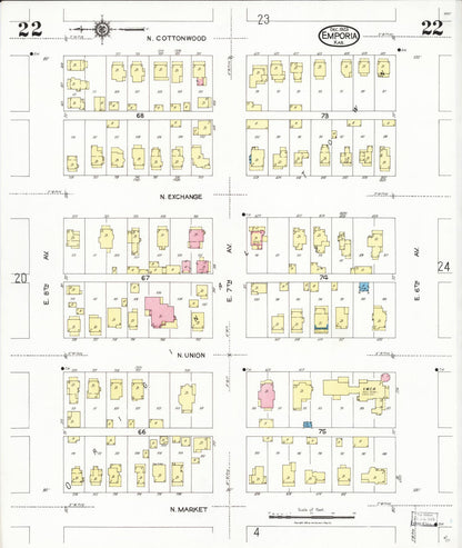 Sanborn Fire Insurance Map from Emporia, Lyon County, Kansas (1923), Sheet #0022 - Complete Map Set gallery image, historic Sanborn map, vintage wall art, Kansas Kansas