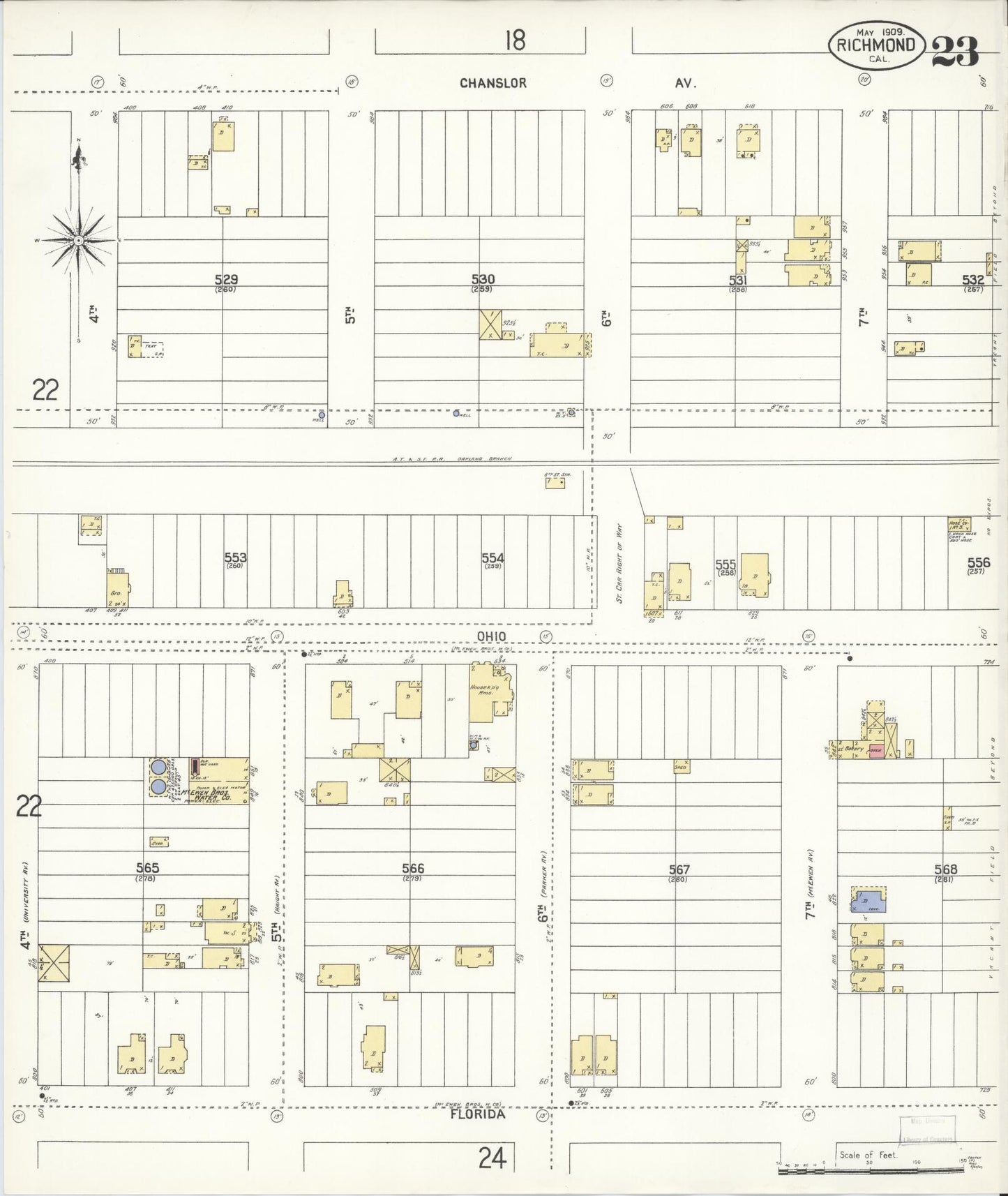 Sanborn Fire Insurance Map from Richmond, Contra Costa County, California (1909), Sheet #0023 - Complete Map Set gallery image, historic Sanborn map, vintage wall art, California California