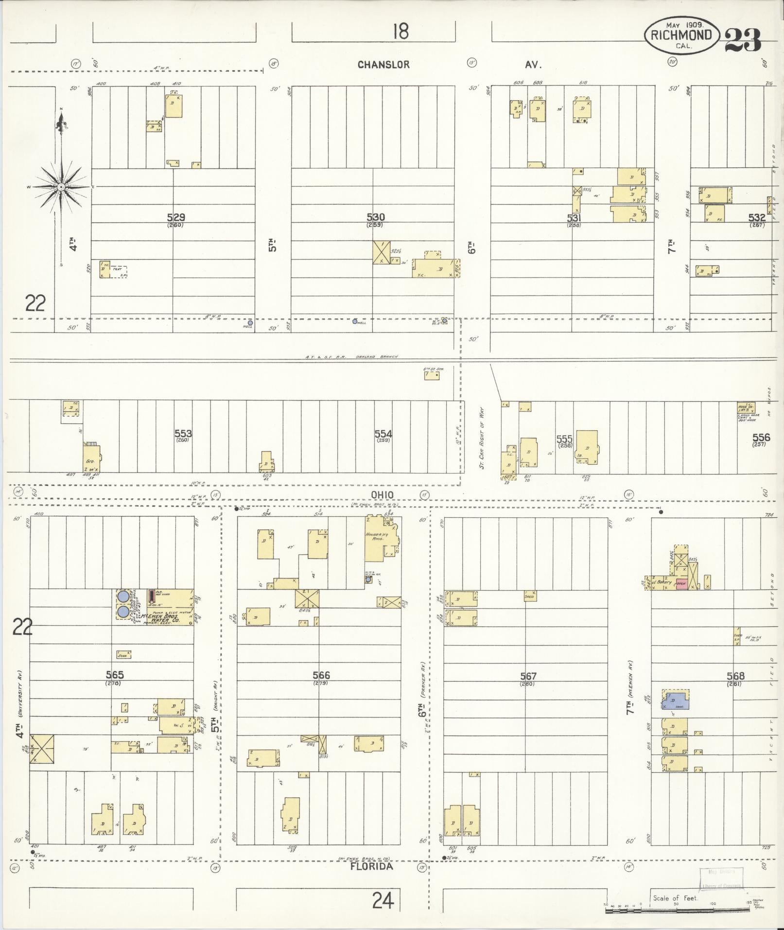 Sanborn Fire Insurance Map from Richmond, Contra Costa County, California (1909), Sheet #0023 - Complete Map Set gallery image, historic Sanborn map, vintage wall art, California California