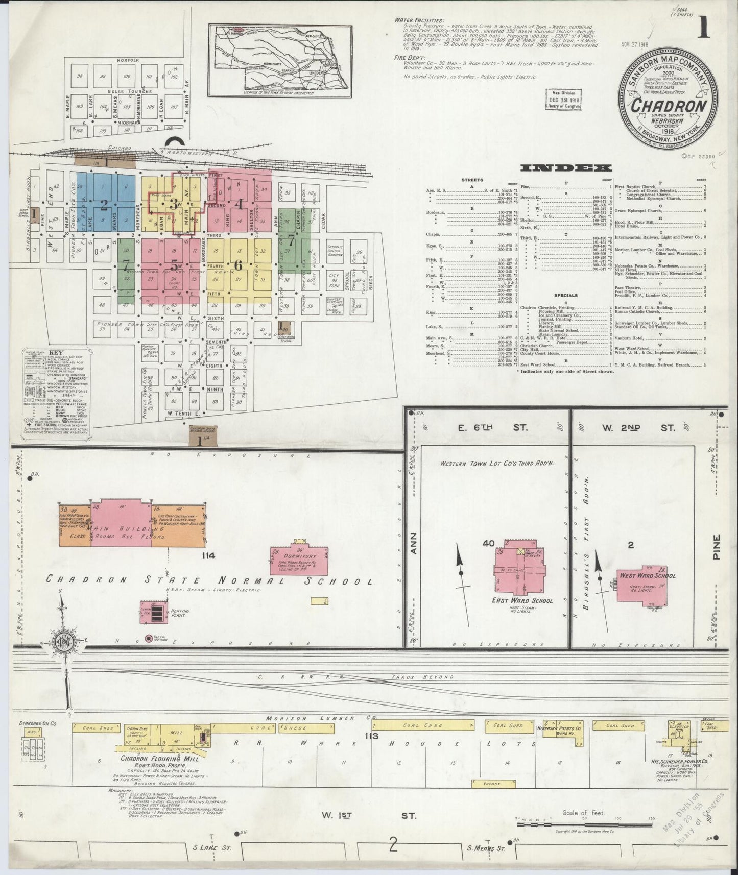 Sanborn Fire Insurance Map from Chadron, Dawes County, Nebraska (1918), Sheet #0001 - Historic Sanborn Fire Insurance Map Print, vintage old map wall art, antique decor, genealogy gift, Nebraska Nebraska map
