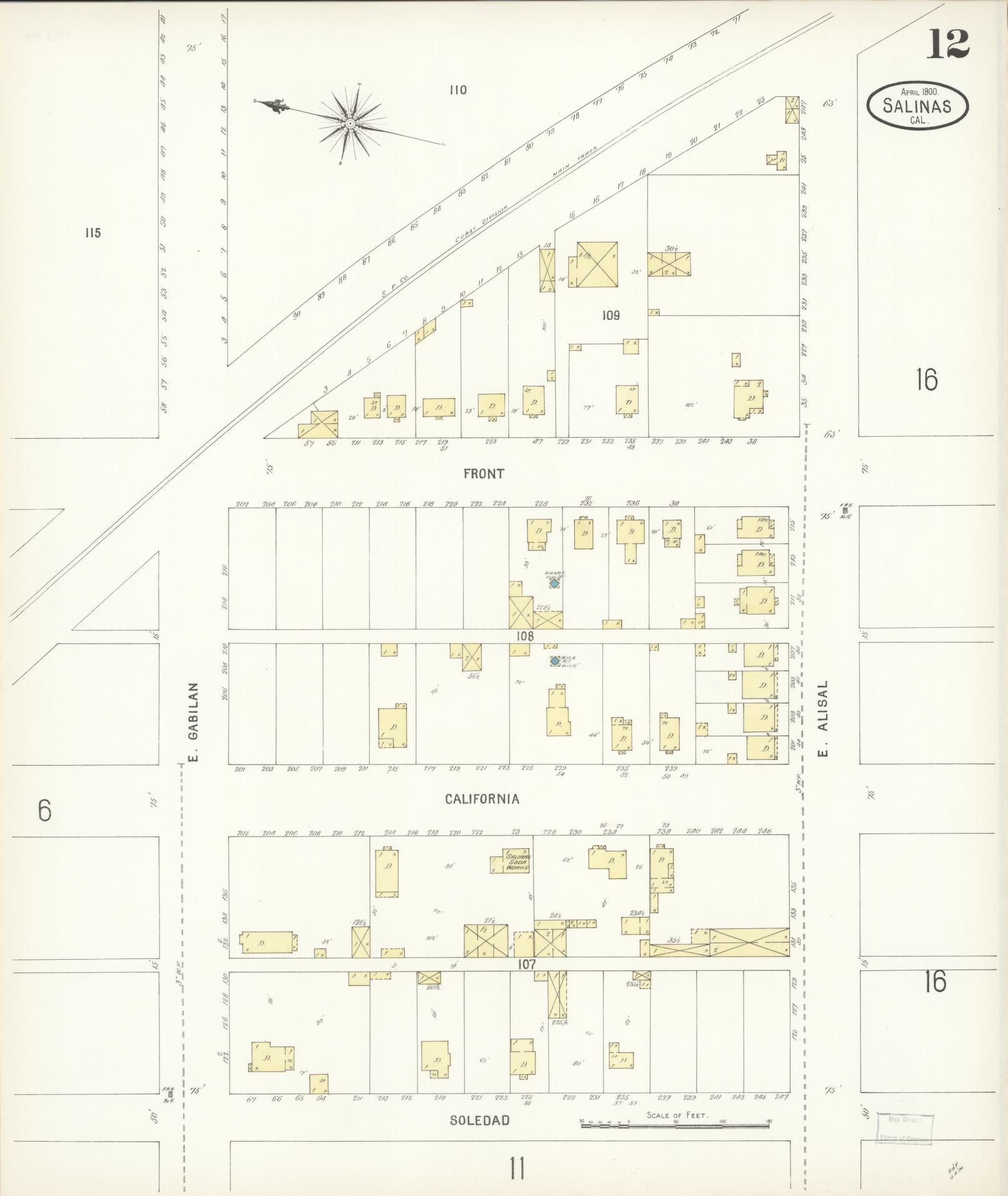 Sanborn Fire Insurance Map from Salinas, Monterey County, California (1900), Sheet #0012 - Complete Map Set gallery image, historic Sanborn map, vintage wall art, California California