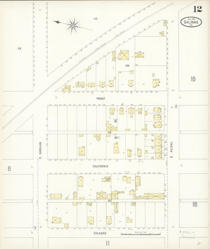 Sanborn Fire Insurance Map from Salinas, Monterey County, California (1900), Sheet #0012 - Complete Map Set gallery image, historic Sanborn map, vintage wall art, California California