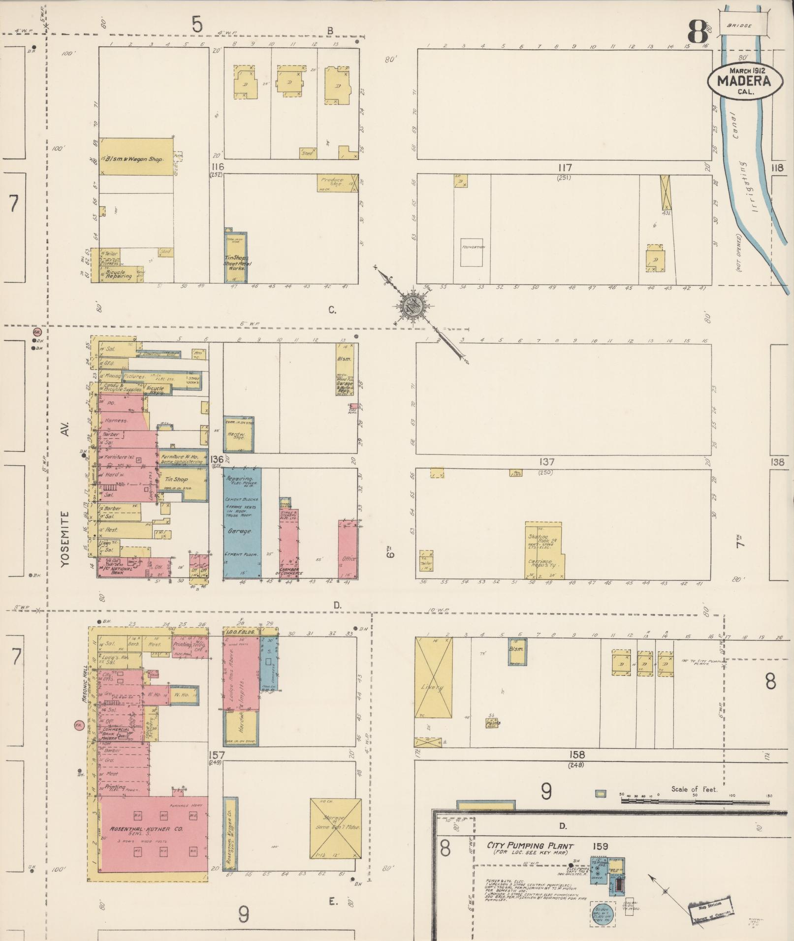 Sanborn Fire Insurance Map from Madera, Madera County, California (1912), Sheet #0008 - Historic Sanborn Fire Insurance Map Print, vintage old map wall art, antique decor, genealogy gift, California California map
