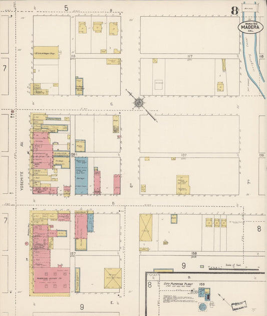 Sanborn Fire Insurance Map from Madera, Madera County, California (1912), Sheet #0008 - Historic Sanborn Fire Insurance Map Print, vintage old map wall art, antique decor, genealogy gift, California California map