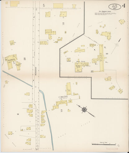 Sanborn Fire Insurance Map from Hilo, Hawaii County, Hawaii (1914), Sheet #0004 - Historic Sanborn Fire Insurance Map Print, vintage old map wall art