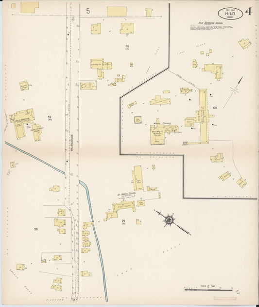 Sanborn Fire Insurance Map from Hilo, Hawaii County, Hawaii (1914), Sheet #0004 - Historic Sanborn Fire Insurance Map Print, vintage old map wall art