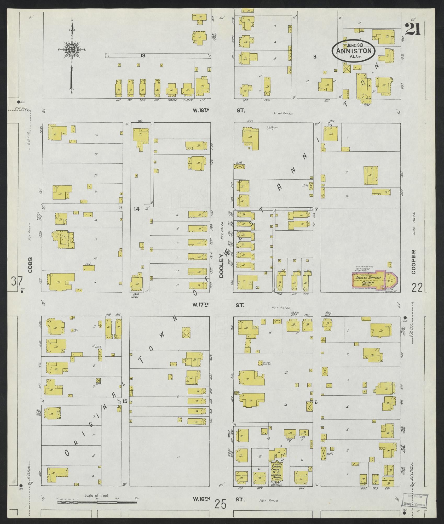 Sanborn Fire Insurance Map from Anniston, Calhoun County, Alabama (1910), Sheet #0021 - Complete Map Set gallery image, historic Sanborn map, vintage wall art, Alabama Alabama