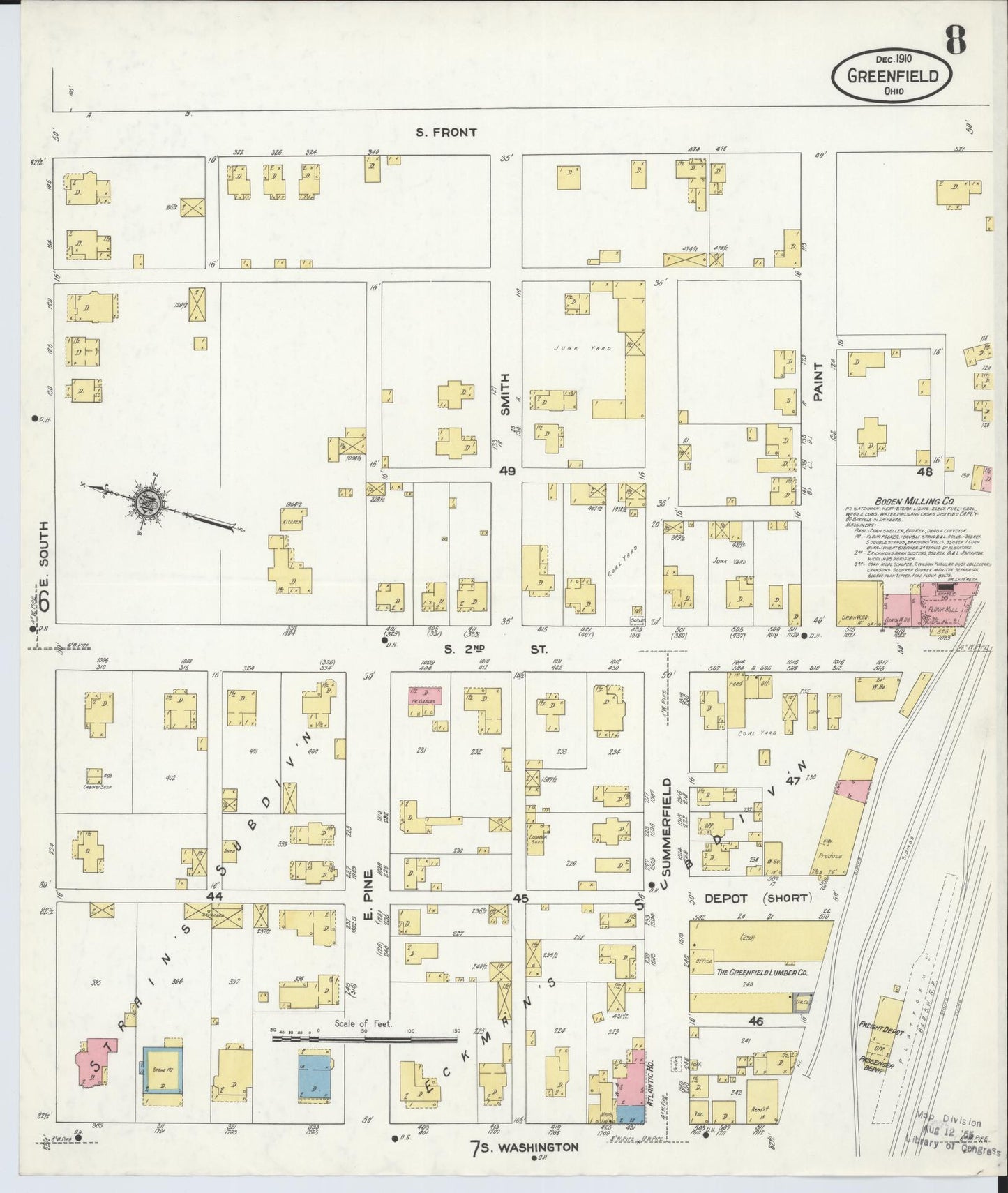 Sanborn Fire Insurance Map from Greenfield, Highland County, Ohio (1910), Sheet #0008 - Historic Sanborn Fire Insurance Map Print, vintage old map wall art, antique decor, genealogy gift, Ohio Ohio map