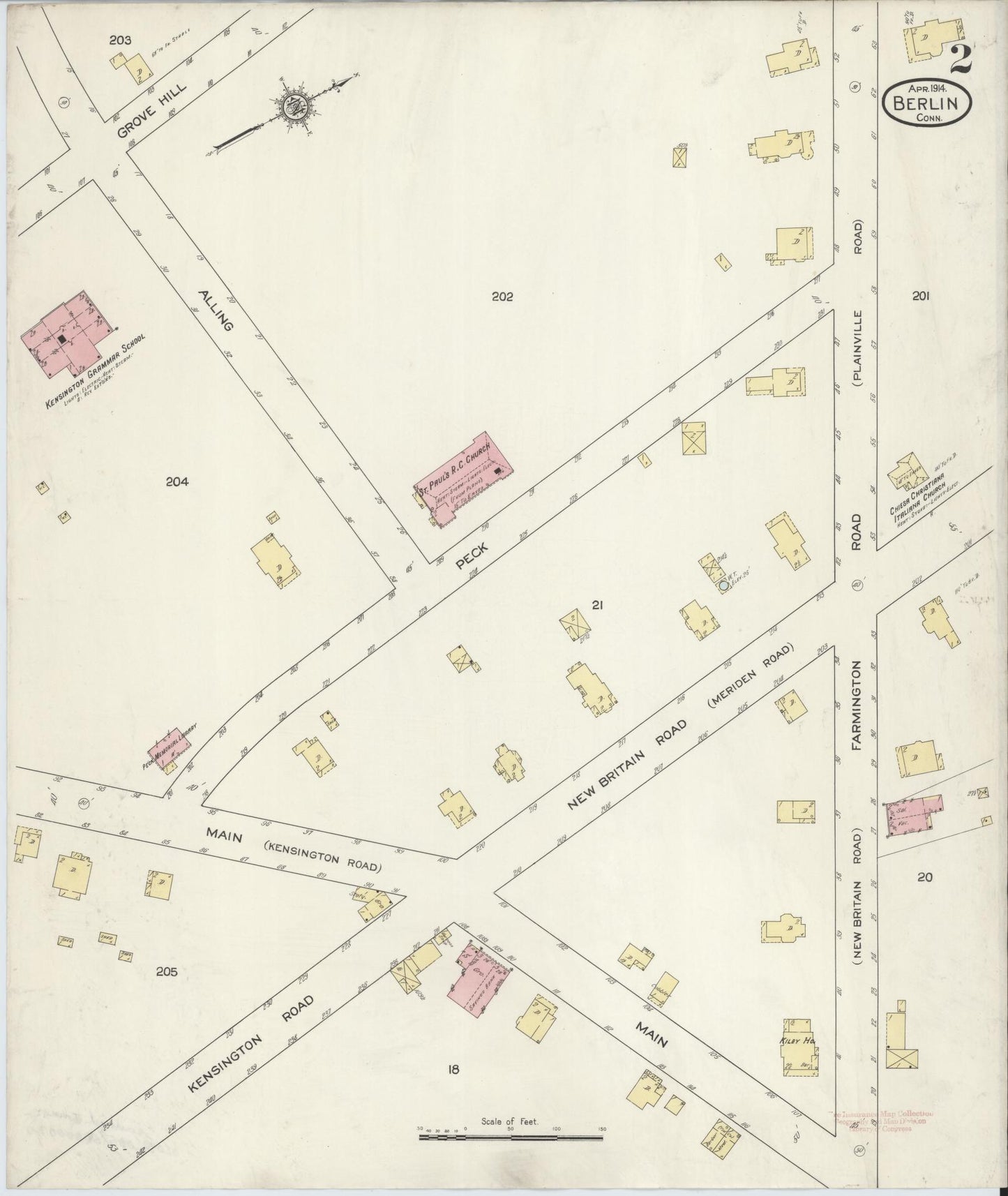 Sanborn Fire Insurance Map from Berlin, Hartford County, Connecticut (1914), Sheet #0002 - Historic Sanborn Fire Insurance Map Print, vintage old map wall art, antique decor, genealogy gift, Connecticut Connecticut map