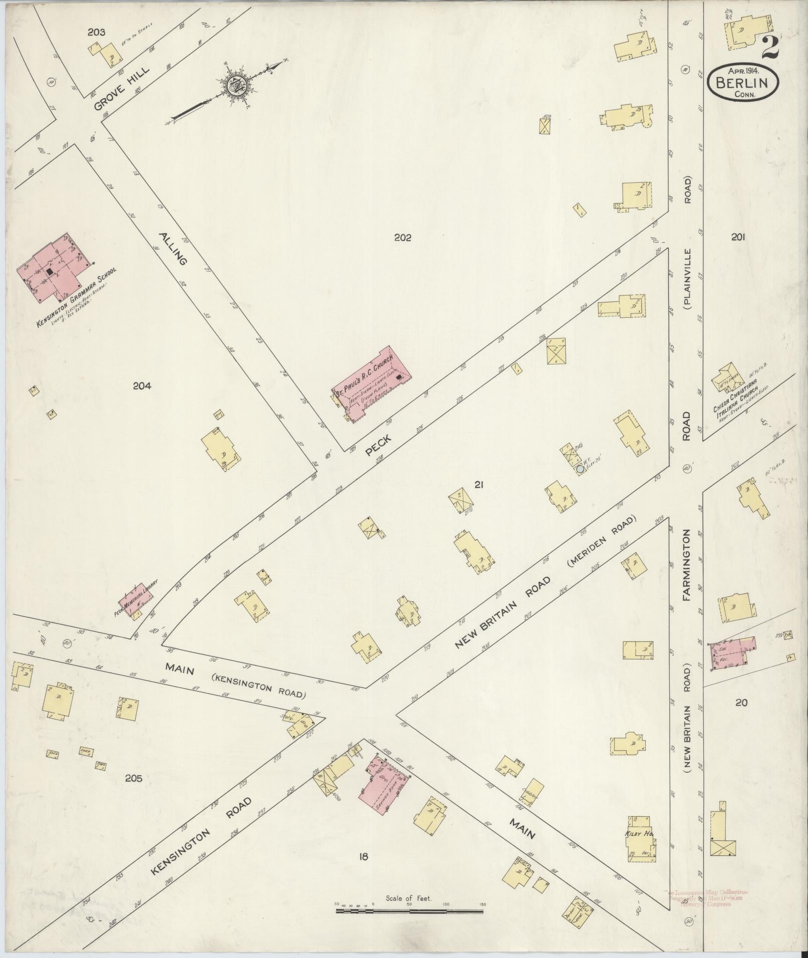 Sanborn Fire Insurance Map from Berlin, Hartford County, Connecticut (1914), Sheet #0002 - Historic Sanborn Fire Insurance Map Print, vintage old map wall art, antique decor, genealogy gift, Connecticut Connecticut map