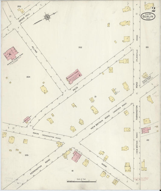 Sanborn Fire Insurance Map from Berlin, Hartford County, Connecticut (1914), Sheet #0002 - Historic Sanborn Fire Insurance Map Print, vintage old map wall art, antique decor, genealogy gift, Connecticut Connecticut map
