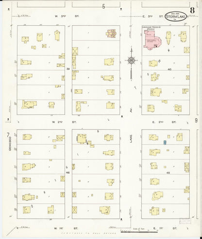 Sanborn Fire Insurance Map from Storm Lake, Buena Vista County, Iowa (1914), Sheet #0008 - Historic Sanborn Fire Insurance Map Print, vintage old map wall art