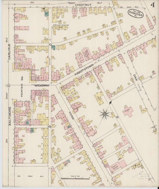 Sanborn Fire Insurance Map from Hanover, York County, Pennsylvania (1886), Sheet #0004 - Historic Sanborn Fire Insurance Map Print, vintage old map wall art, antique decor, genealogy gift, Pennsylvania Pennsylvania map