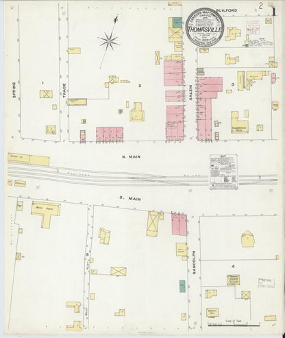 Sanborn Fire Insurance Map from Thomasville, Davidson County, North Carolina (1908), Sheet #0001 - Historic Sanborn Fire Insurance Map Print, vintage old map wall art, antique decor, genealogy gift, North Carolina North Carolina map