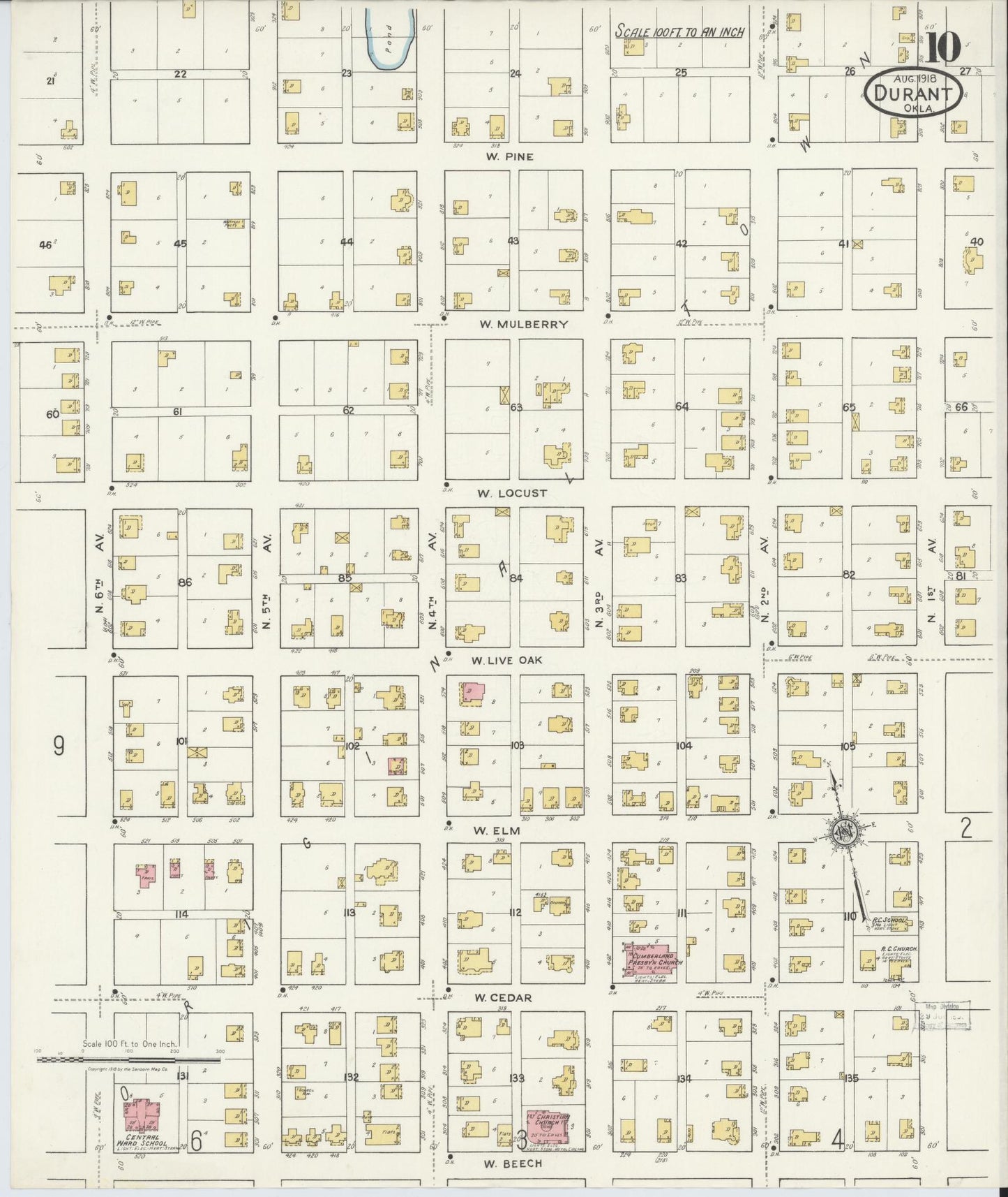 Sanborn Fire Insurance Map from Durant, Bryan County, Oklahoma (1918), Sheet #0010 - Complete Map Set gallery image, historic Sanborn map, vintage wall art, Oklahoma Oklahoma
