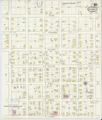 Sanborn Fire Insurance Map from Durant, Bryan County, Oklahoma (1918), Sheet #0010 - Complete Map Set gallery image, historic Sanborn map, vintage wall art, Oklahoma Oklahoma