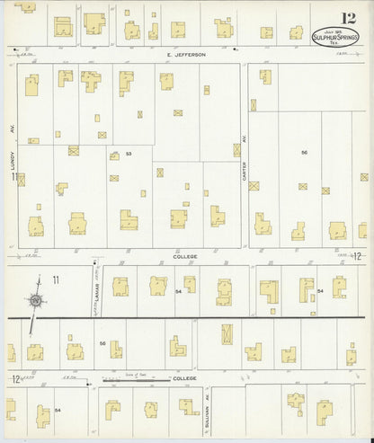 Sanborn Fire Insurance Map from Sulphur Springs, Hopkins County, Texas (1915), Sheet #0012 - Complete Map Set gallery image, historic Sanborn map, vintage wall art, Texas Texas