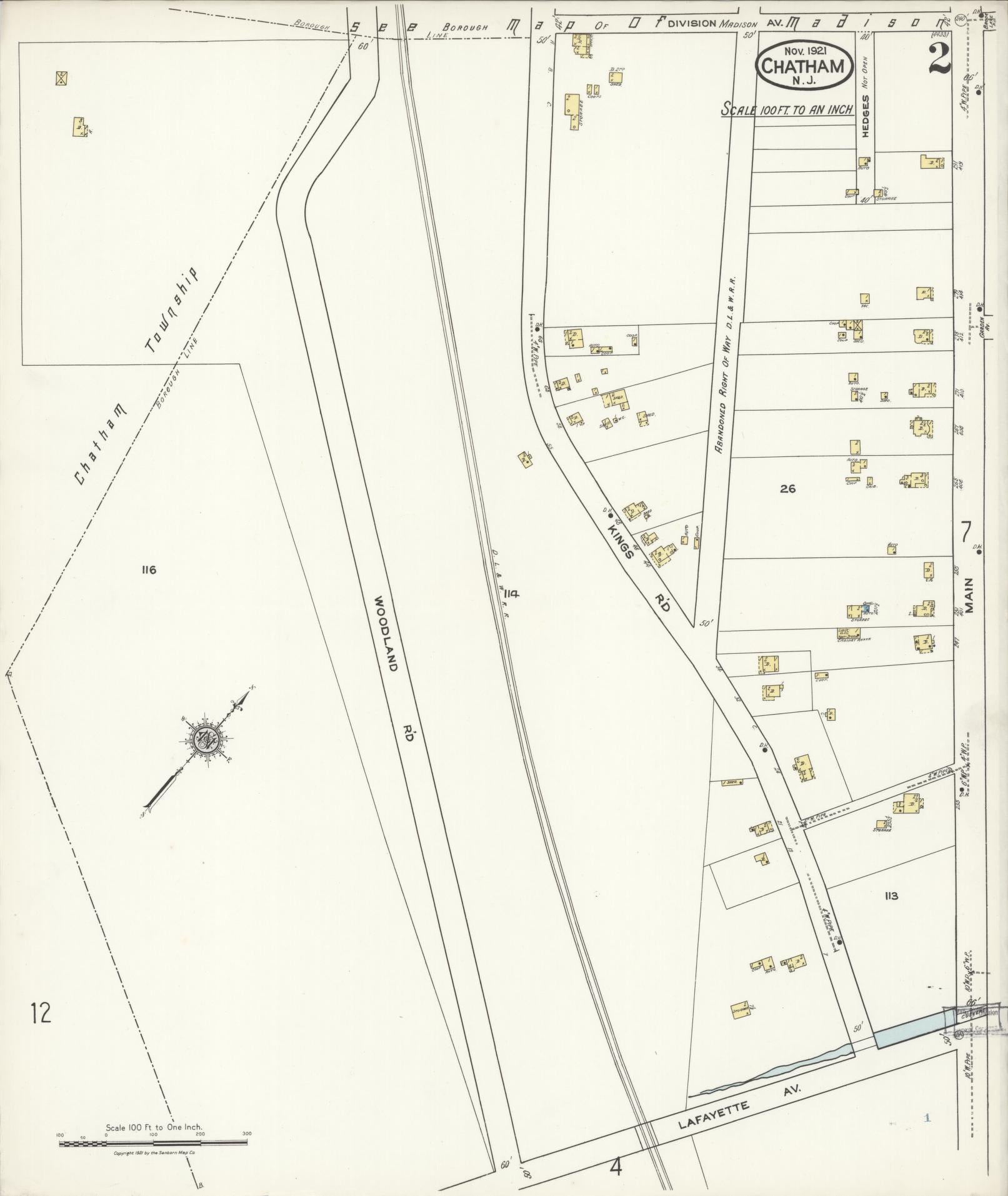 Sanborn Fire Insurance Map from Chatham, Morris County, New Jersey (1921), Sheet #0002 - Complete Map Set gallery image, historic Sanborn map, vintage wall art, New Jersey New Jersey