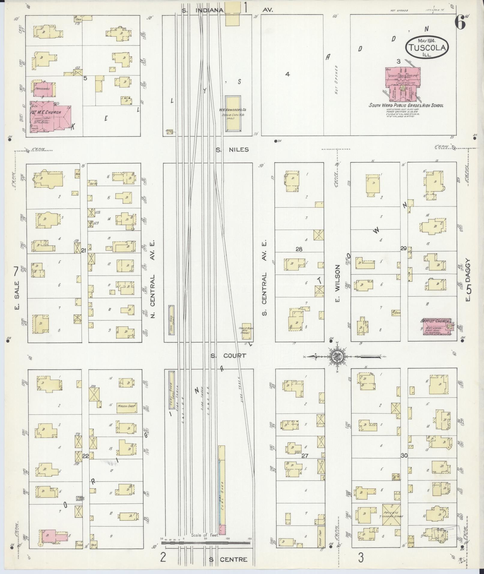 Sanborn Fire Insurance Map from Tuscola, Douglas County, Illinois (1914), Sheet #0006 - Complete Map Set gallery image, historic Sanborn map, vintage wall art, Illinois Illinois