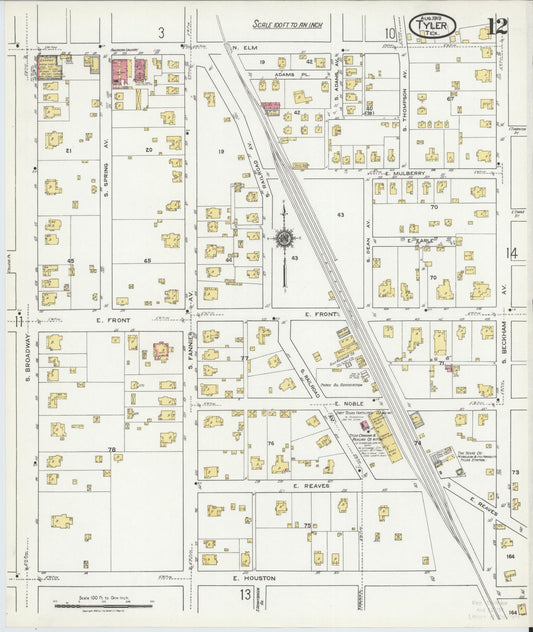 Sanborn Fire Insurance Map from Tyler, Smith County, Texas (1919), Sheet #0012 - Historic Sanborn Fire Insurance Map Print, vintage old map wall art, antique decor, genealogy gift, Texas Texas map