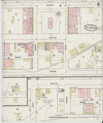 Sanborn Fire Insurance Map from Talladega, Talladega County, Alabama (1889), Sheet #0003 - Complete Map Set gallery image, historic Sanborn map, vintage wall art, Alabama Alabama