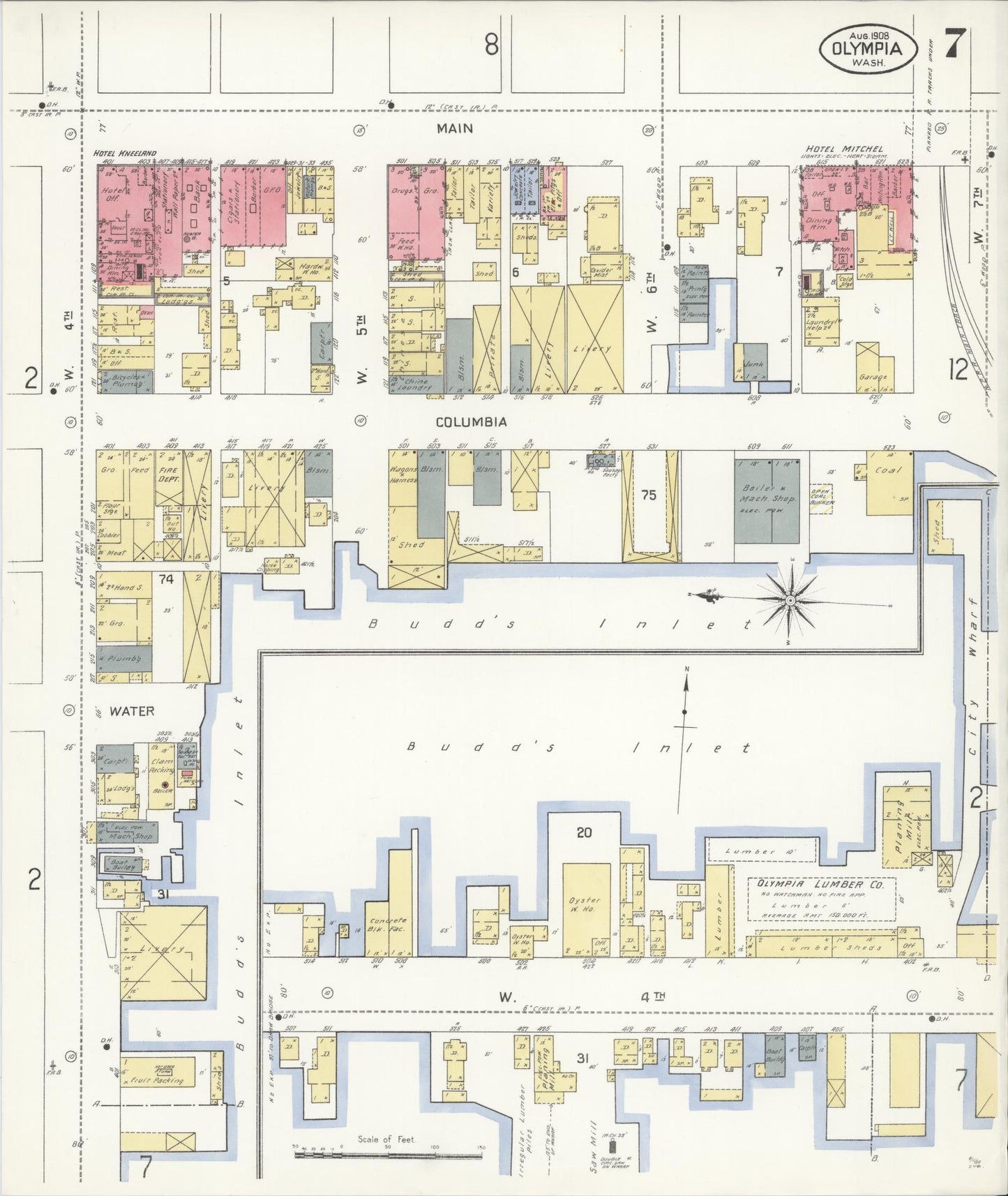 Sanborn Fire Insurance Map from Olympia, Thurston County, Washington (1908), Sheet #0007 - Complete Map Set gallery image, historic Sanborn map, vintage wall art, Washington Washington