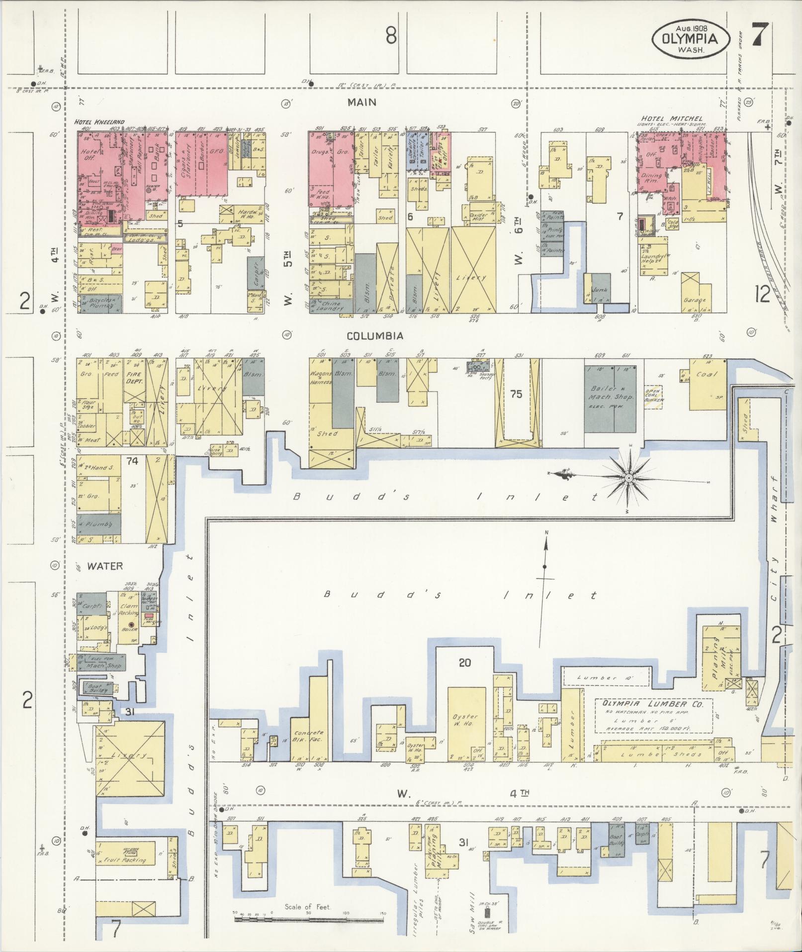 Sanborn Fire Insurance Map from Olympia, Thurston County, Washington (1908), Sheet #0007 - Complete Map Set gallery image, historic Sanborn map, vintage wall art, Washington Washington