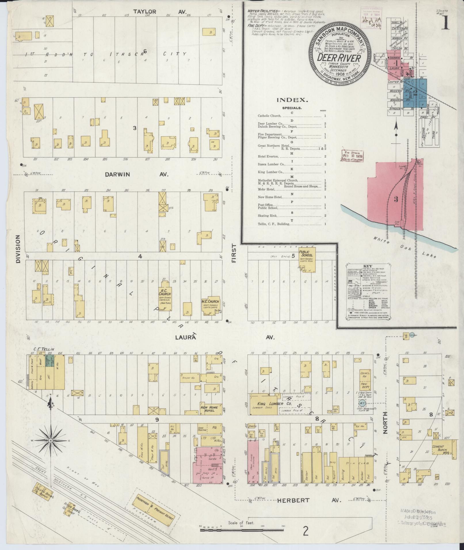 Sanborn Fire Insurance Map from Deer River, Itasca County, Minnesota (1908), Sheet #0001 - Complete Map Set gallery image, historic Sanborn map, vintage wall art, Minnesota Minnesota