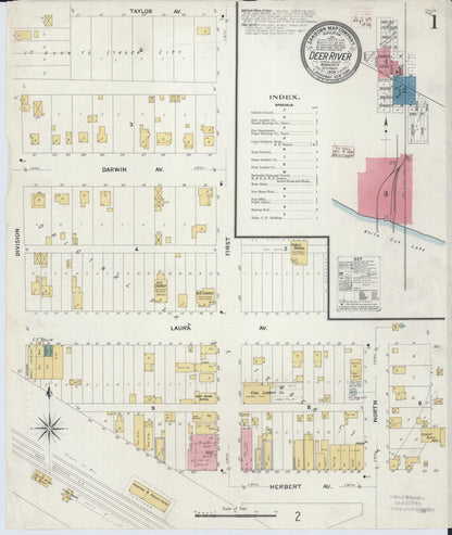 Sanborn Fire Insurance Map from Deer River, Itasca County, Minnesota (1908), Sheet #0001 - Complete Map Set gallery image, historic Sanborn map, vintage wall art, Minnesota Minnesota