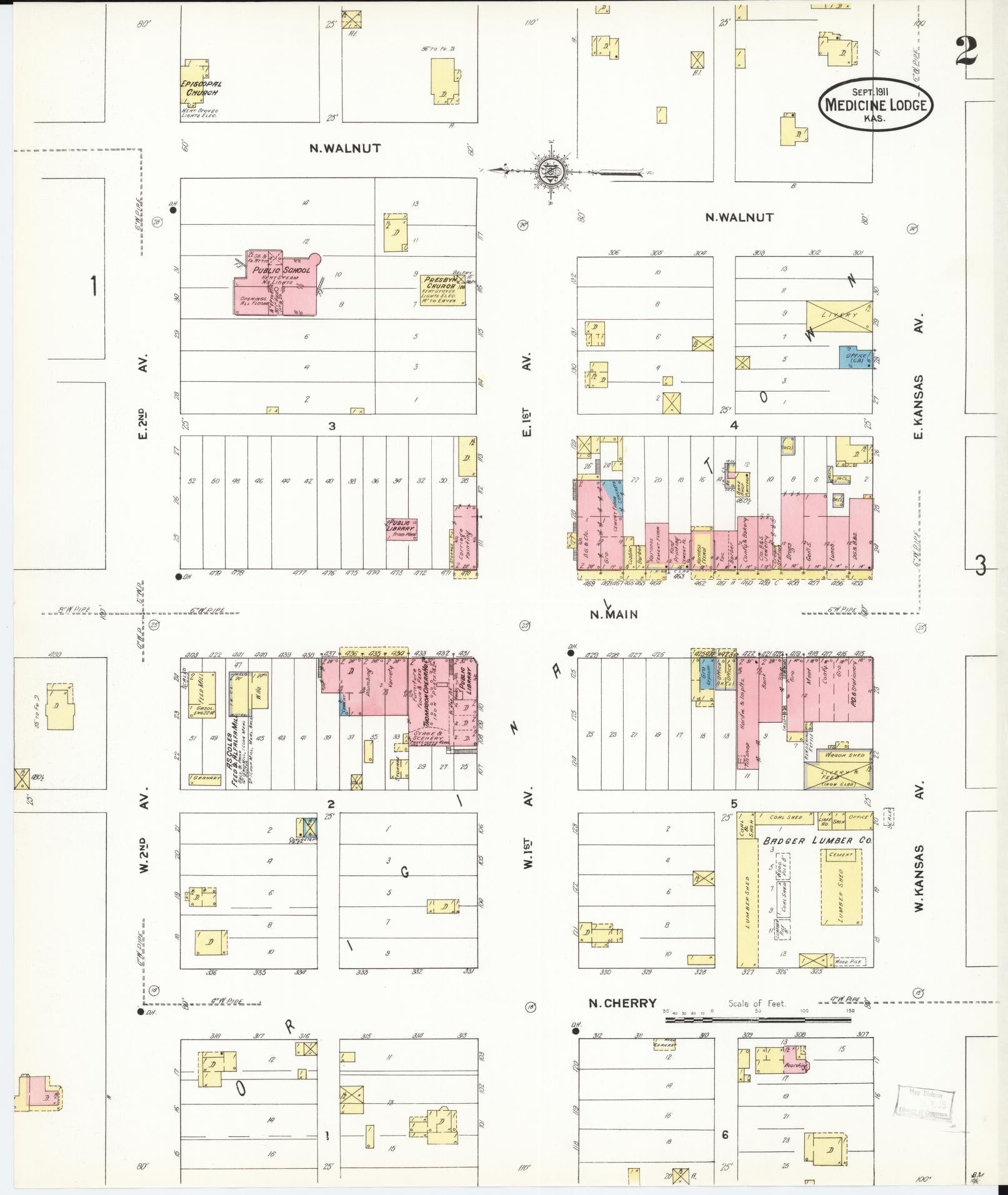 Sanborn Fire Insurance Map from Medicine Lodge, Barber County, Kansas (1911), Sheet #0002 - Complete Map Set gallery image, historic Sanborn map, vintage wall art, Kansas Kansas