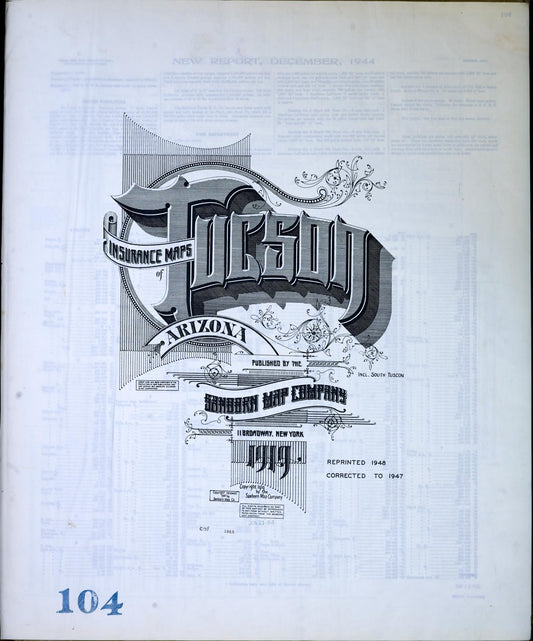 Sanborn Fire Insurance Map from Tucson, Pima County, Arizona (1947), Sheet #0001 - Historic Sanborn Fire Insurance Map Print, vintage old map wall art, antique decor, genealogy gift, Arizona Arizona map