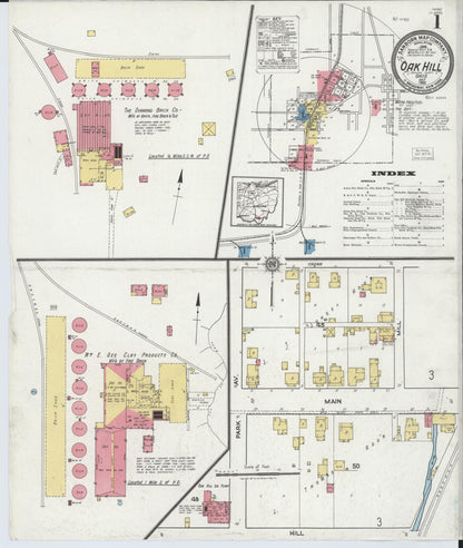 Sanborn Fire Insurance Map from Oak Hill, Jackson County, Ohio (1921), Sheet #0001 - Complete Map Set gallery image, historic Sanborn map, vintage wall art, Ohio Ohio