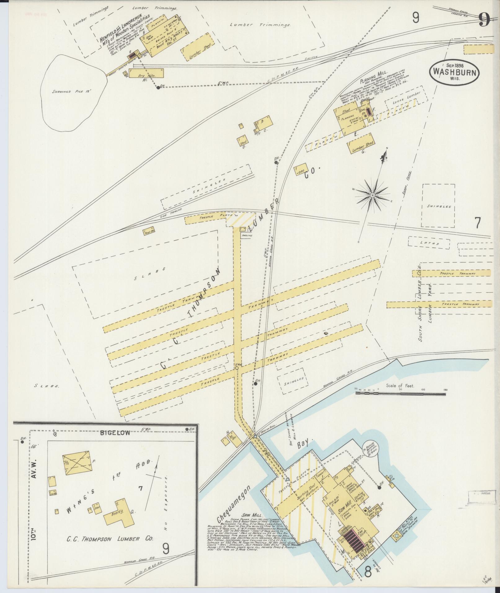 Sanborn Fire Insurance Map from Washburn, Bayfield County, Wisconsin (1898), Sheet #0009 - Historic Sanborn Fire Insurance Map Print, vintage old map wall art, antique decor, genealogy gift, Wisconsin Wisconsin map