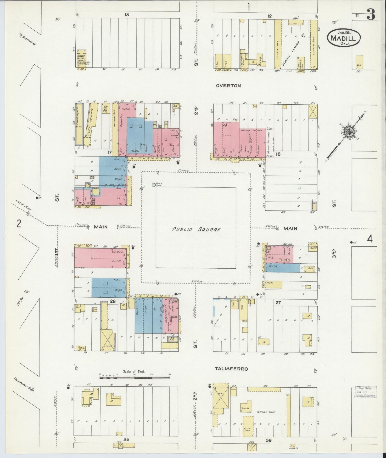 Sanborn Fire Insurance Map from Madill, Marshall County, Oklahoma (1911), Sheet #0003 - Complete Map Set gallery image, historic Sanborn map, vintage wall art, Oklahoma Oklahoma