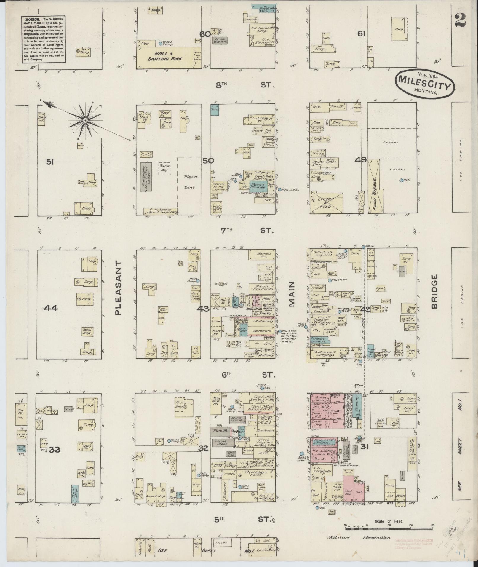 Sanborn Fire Insurance Map from Miles City, Custer County, Montana (1884), Sheet #0002 - Complete Map Set gallery image, historic Sanborn map, vintage wall art, Montana Montana