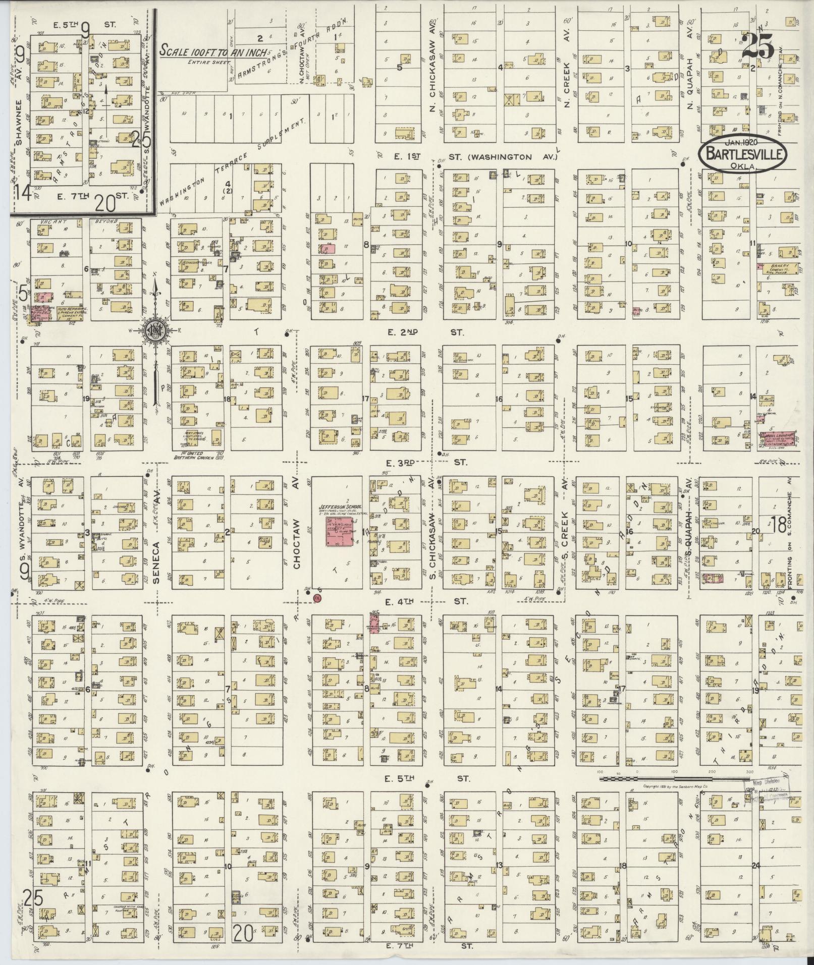 Sanborn Fire Insurance Map from Bartlesville, Washington County, Oklahoma (1920), Sheet #0025 - Complete Map Set gallery image, historic Sanborn map, vintage wall art, Oklahoma Oklahoma
