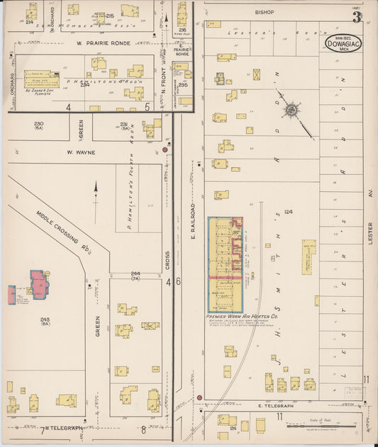 Sanborn Fire Insurance Map from Dowagiac, Cass County, Michigan (1922), Sheet #0003 - Historic Sanborn Fire Insurance Map Print, vintage old map wall art, antique decor, genealogy gift, Michigan Michigan map