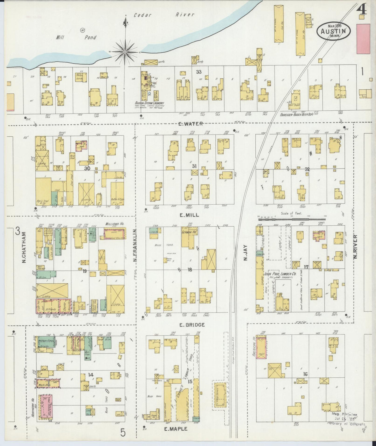 Sanborn Fire Insurance Map from Austin, Mower County, Minnesota (1899), Sheet #0004 - Complete Map Set gallery image, historic Sanborn map, vintage wall art, Minnesota Minnesota