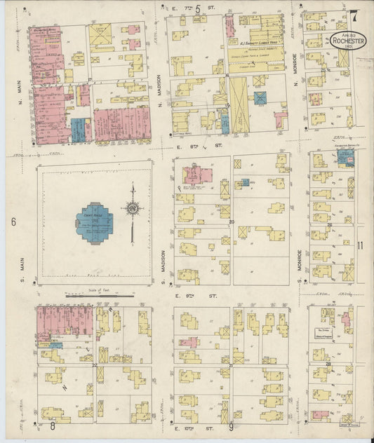 Sanborn Fire Insurance Map from Rochester, Fulton County, Indiana (1913), Sheet #0007 - Historic Sanborn Fire Insurance Map Print, vintage old map wall art, antique decor, genealogy gift, Indiana Indiana map