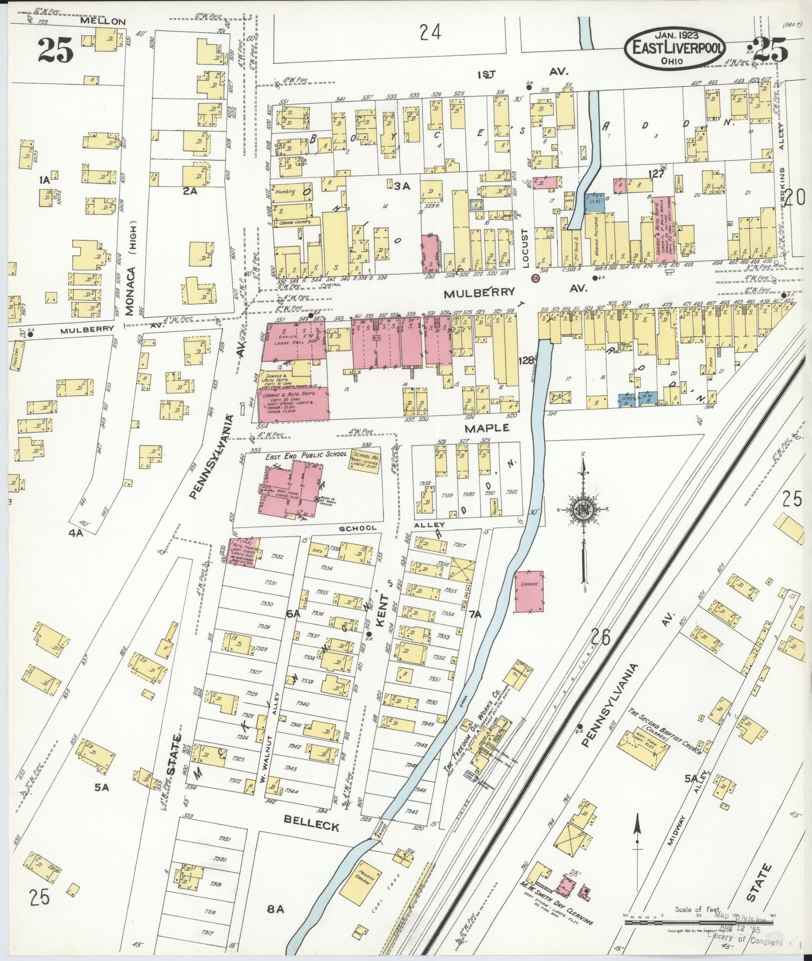 Sanborn Fire Insurance Map from East Liverpool, Columbiana County, Ohio (1923), Sheet #0025 - Historic Sanborn Fire Insurance Map Print, vintage old map wall art, antique decor, genealogy gift, Ohio Ohio map