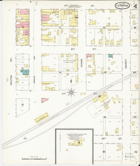 Sanborn Fire Insurance Map from Corning, Adams County, Iowa (1893), Sheet #0004 - Historic Sanborn Fire Insurance Map Print, vintage old map wall art